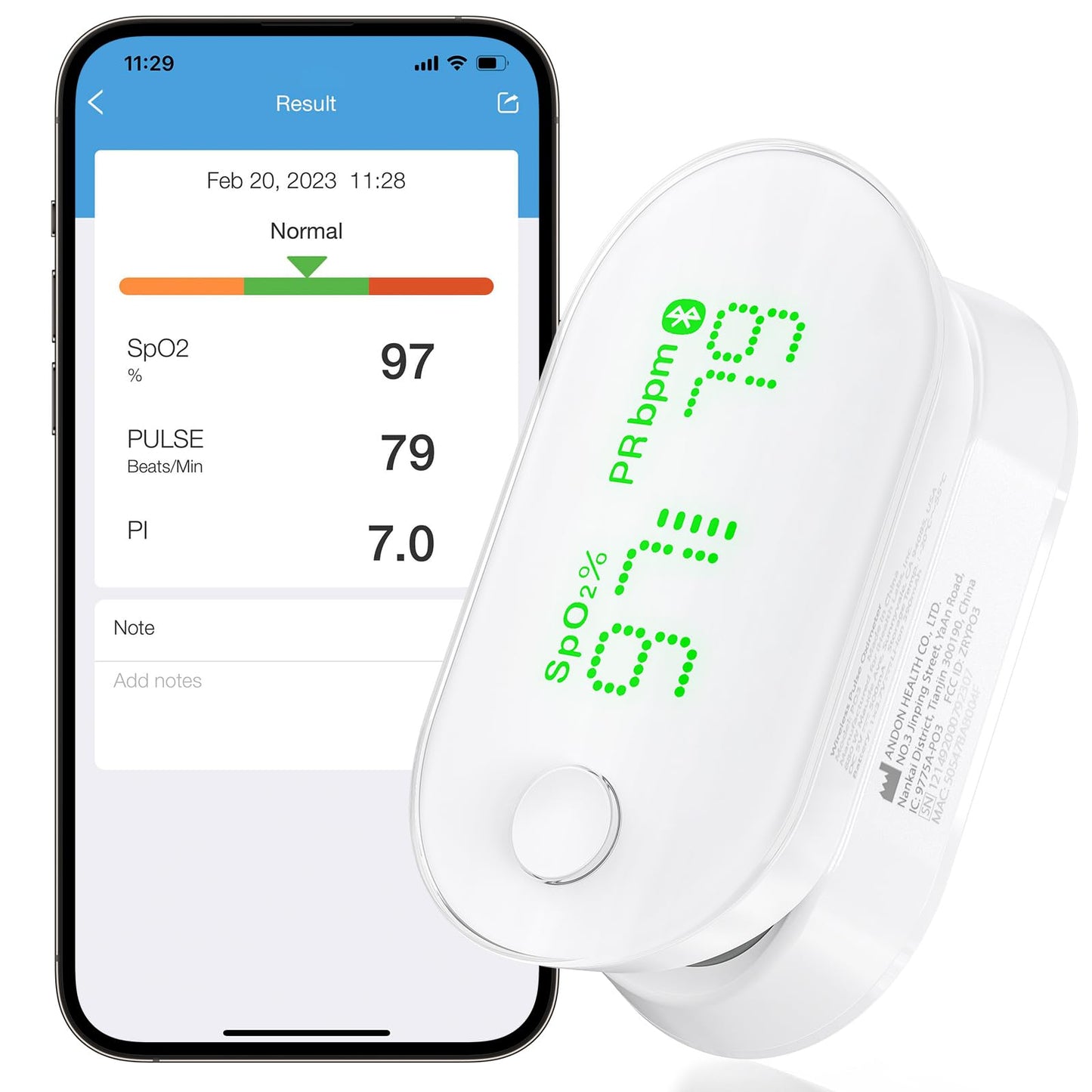 iHealth AIR Rechargeable Fingertip Pulse Oximeter, Blood Oxygen Saturation Monitor with App, SpO2, Pulse Rate, Plethysmograph, and Perfusion Index
