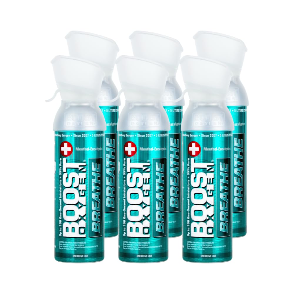 Boost Oxygen Canned Oxygen for Breathing for Home Use, Exercise, or Altitude Sickness, Includes Sealed Cap & Mask, 5L Canister, Multicolor, Pack of 4
