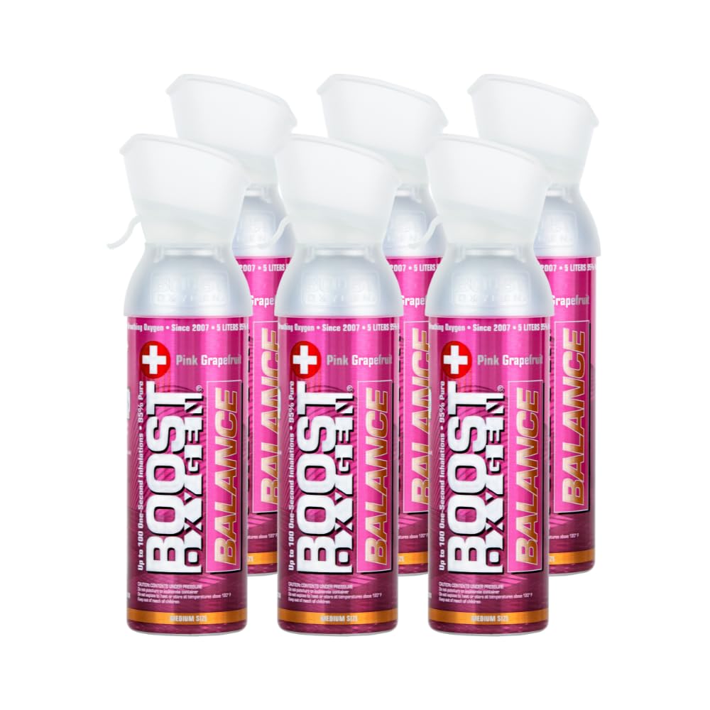 Boost Oxygen Canned Oxygen for Breathing for Home Use, Exercise, or Altitude Sickness, Includes Sealed Cap & Mask, 5L Canister, Multicolor, Pack of 4