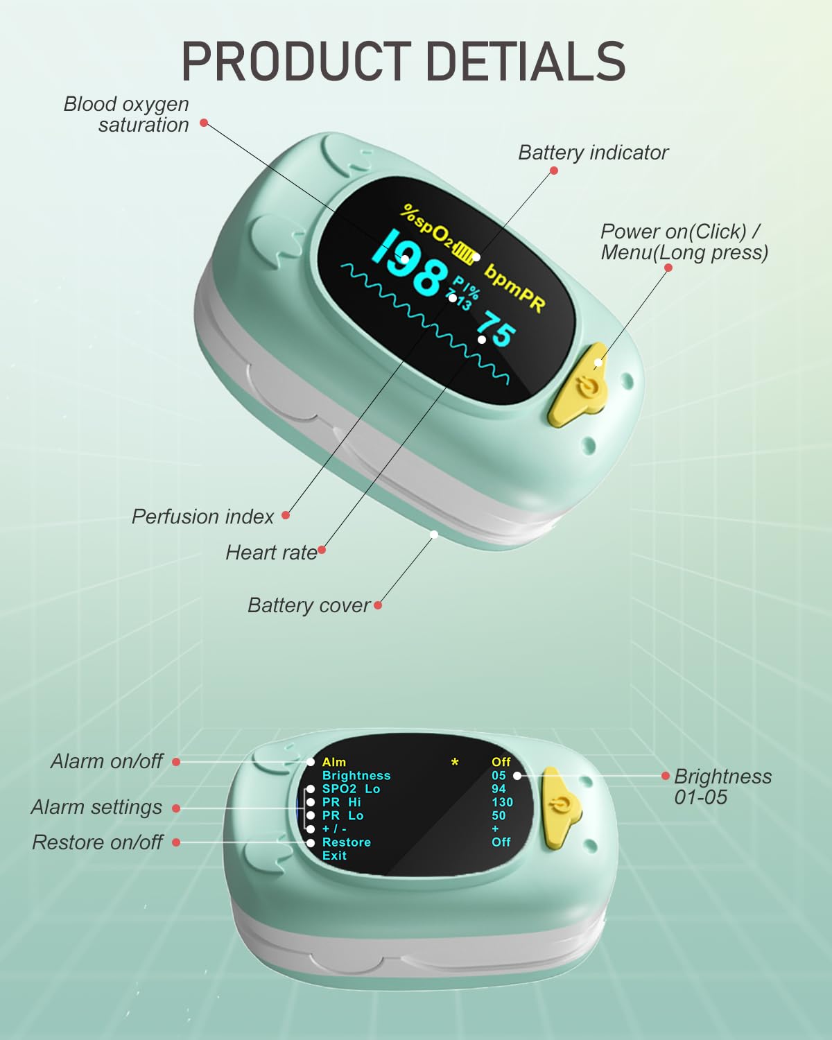 Children Pulse Oximeter Fingertip Pulse Oximeter for Kids Child Blood Oxygen Monitor Portable Blood Oxygen Saturation Monitor SpO2 Finger Pulse Oximeter Included With AAA Battery