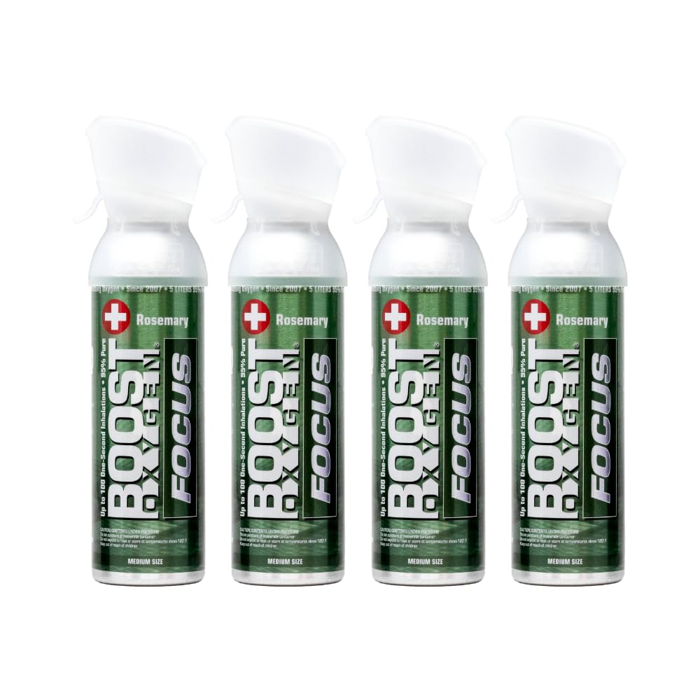 Boost Oxygen Canned Oxygen for Breathing for Home Use, Exercise, or Altitude Sickness, Includes Sealed Cap & Mask, 5L Canister, Multicolor, Pack of 4