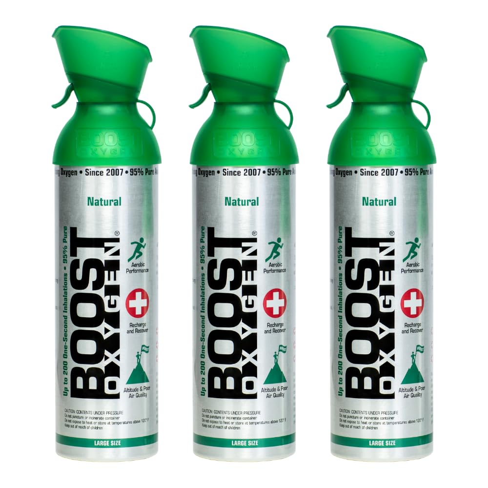 Boost Oxygen Large Natural 10 Liter Canister | Respiratory Support for Aerobic Recovery, Altitude, Performance and Health (3 Pack)