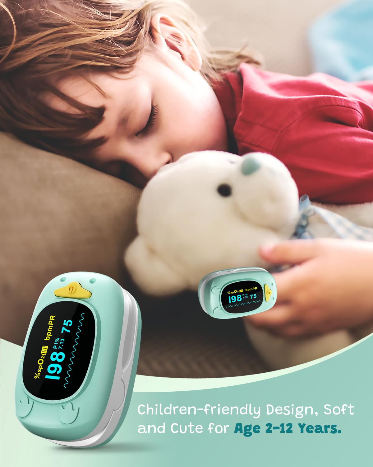 Children Pulse Oximeter Fingertip Pulse Oximeter for Kids Child Blood Oxygen Monitor Portable Blood Oxygen Saturation Monitor SpO2 Finger Pulse Oximeter Included With AAA Battery