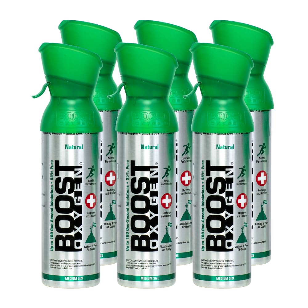 Boost Oxygen Canned Oxygen for Breathing for Home Use, Exercise, or Altitude Sickness, Includes Sealed Cap & Mask, 5L Canister, Multicolor, Pack of 4