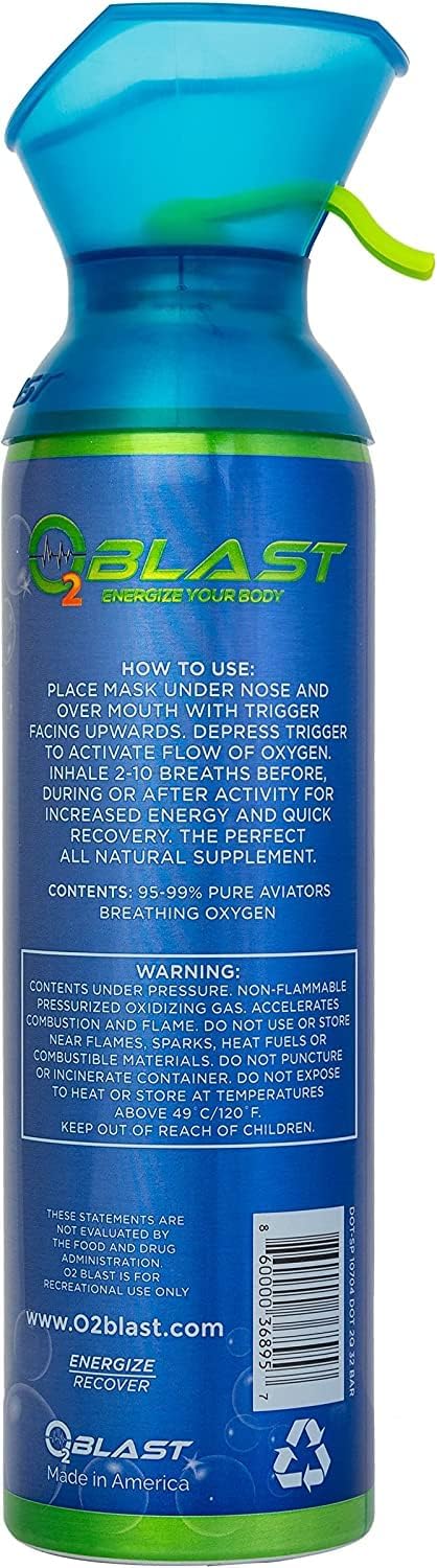 O2 Blast 95-99% Pure Oxygen, 10 Liter Portable Can 5 Pack with Custom Breathing Mask, Increase Stamina & Reduce Recovery Time, Ideal for High Altitude & Sports Recovery