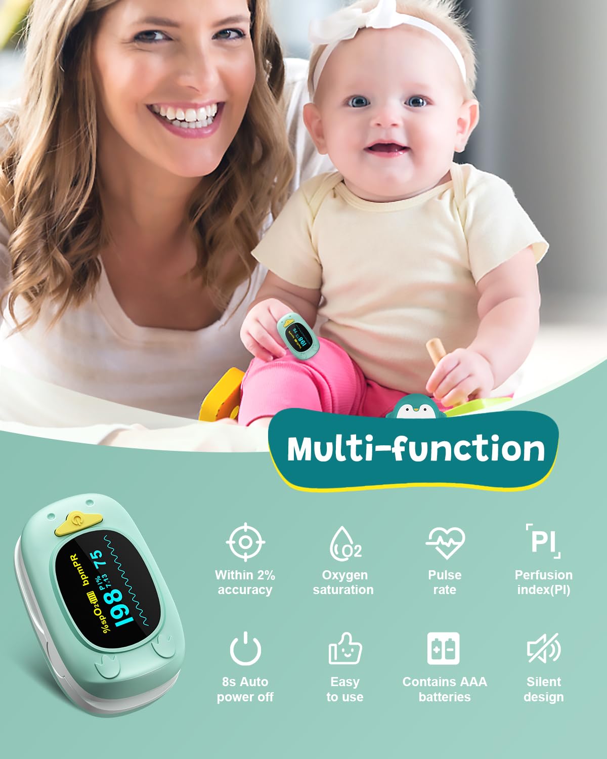 Children Pulse Oximeter Fingertip Pulse Oximeter for Kids Child Blood Oxygen Monitor Portable Blood Oxygen Saturation Monitor SpO2 Finger Pulse Oximeter Included With AAA Battery