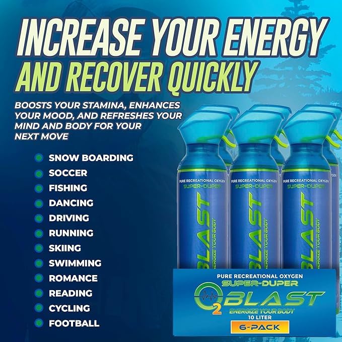 O2 Blast, Pure Oxygen Supplement, 10L Portable Can with Custom Breathing Mask for Respiratory Support, Elevate Oxygen Levels, Speed Recovery Time, Perfect for High Altitude & Sports Recovery (3-Pack)