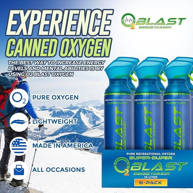 O2 Blast, Pure Oxygen Supplement, 10L Portable Can with Custom Breathing Mask for Respiratory Support, Elevate Oxygen Levels, Speed Recovery Time, Perfect for High Altitude & Sports Recovery (3-Pack)
