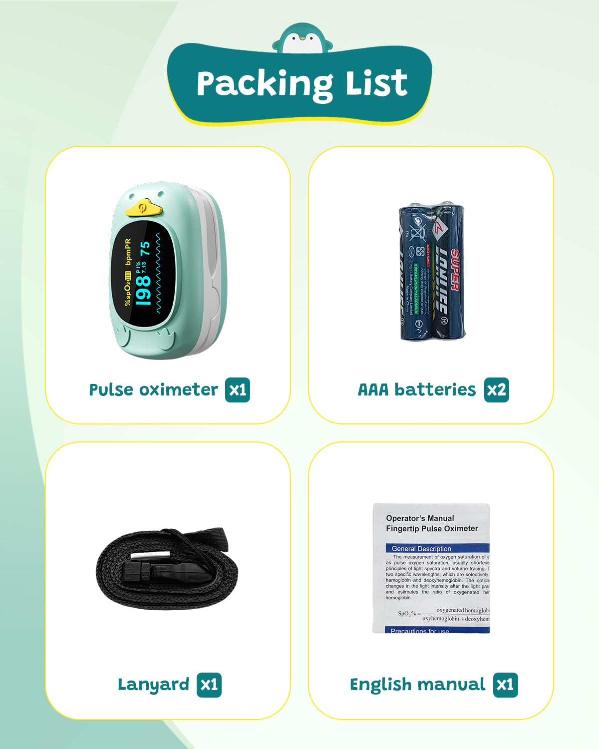 Children Pulse Oximeter Fingertip Pulse Oximeter for Kids Child Blood Oxygen Monitor Portable Blood Oxygen Saturation Monitor SpO2 Finger Pulse Oximeter Included With AAA Battery