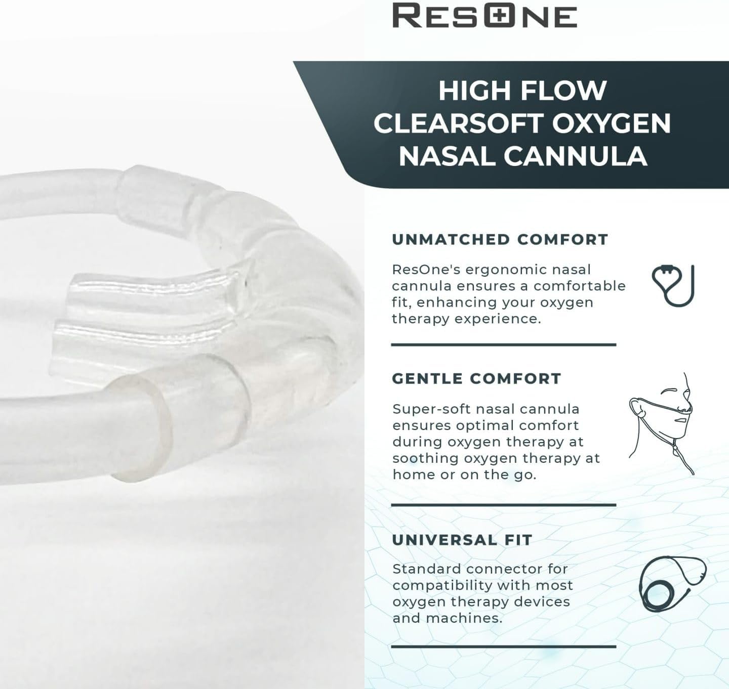ResOne 4Ft Soft Adult Oxygen Nasal Cannula 5-Pack - Curved Prongs, Crush-Resistant Tubing - Nasal Tubes, Oxygen Concentrator Supplies - Soft Curved Nose Piece, Standard Size, Standard Flow 6 LPM