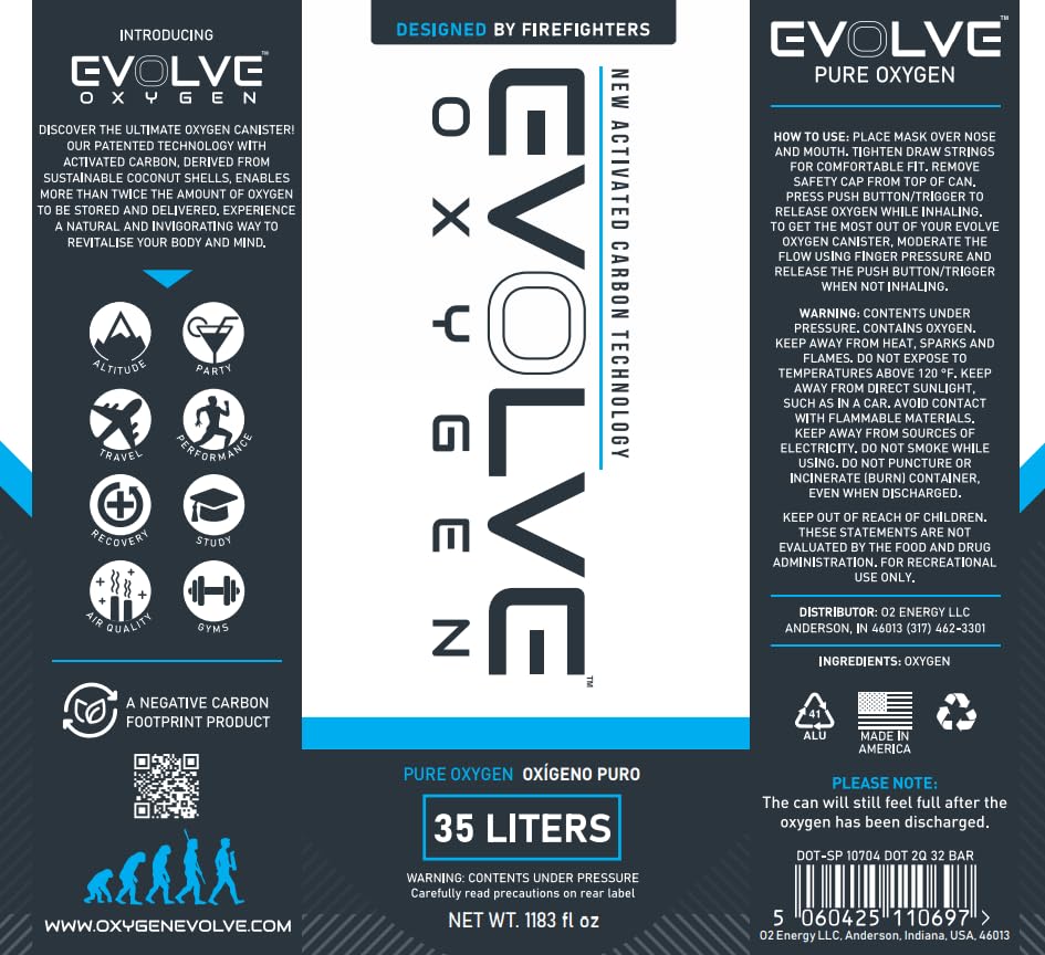 EVOLVE 35-Liter Pure Oxygen Canister with Mask and Tube | Portable Oxygen Can | Ideal for Home Use and Outdoor Activities | Designed by Firefighters | Made in The USA | Pack of 2