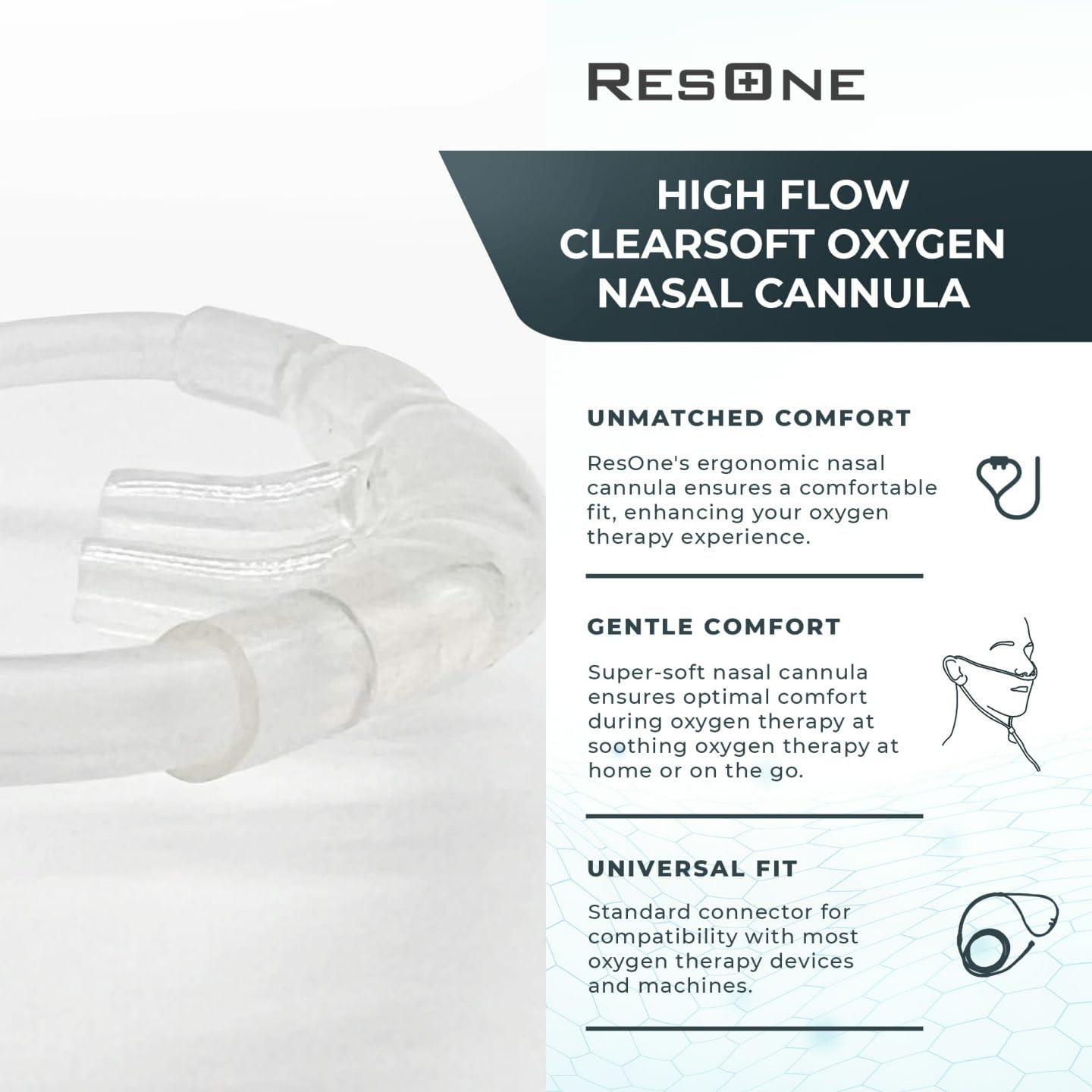 ResOne 4Ft Soft Adult Oxygen Nasal Cannula 5-Pack - Curved Prongs, Crush-Resistant Tubing - Nasal Tubes, Oxygen Concentrator Supplies - Soft Curved Nose Piece, Standard Size, Standard Flow 6 LPM