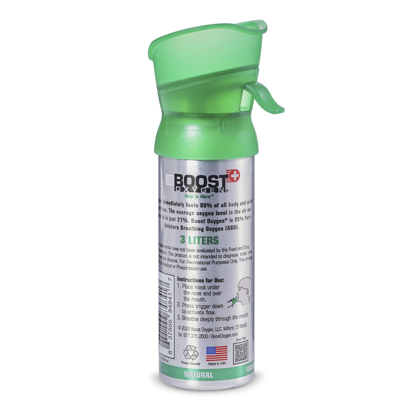 Boost Oxygen Pocket Size Natural 3L Canister | Respiratory Support for Aerobic Recovery, Altitude, Performance & Health (3 Pack)