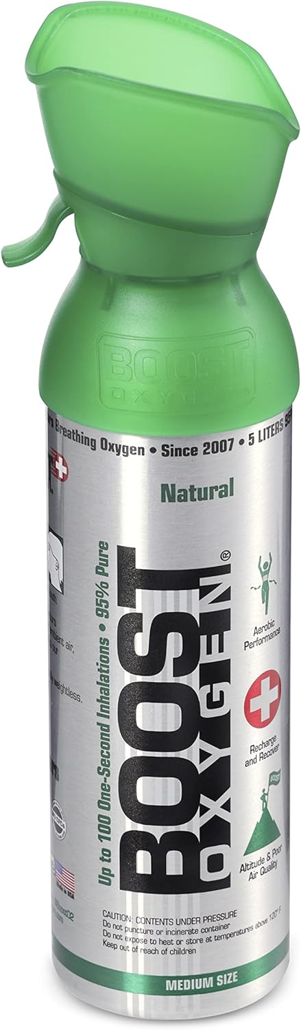 Boost Oxygen 4 Piece 5 Liter Natural Flavor and 3 Liter Peppermint Canned Oxygen Bottle Boost Cans with Easy to Use Mouthpiece (5 Pack)