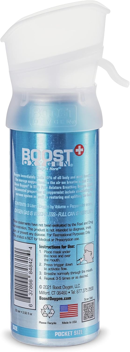 Boost Oxygen 4 Piece 5 Liter Natural Flavor and 3 Liter Peppermint Canned Oxygen Bottle Boost Cans with Easy to Use Mouthpiece (5 Pack)