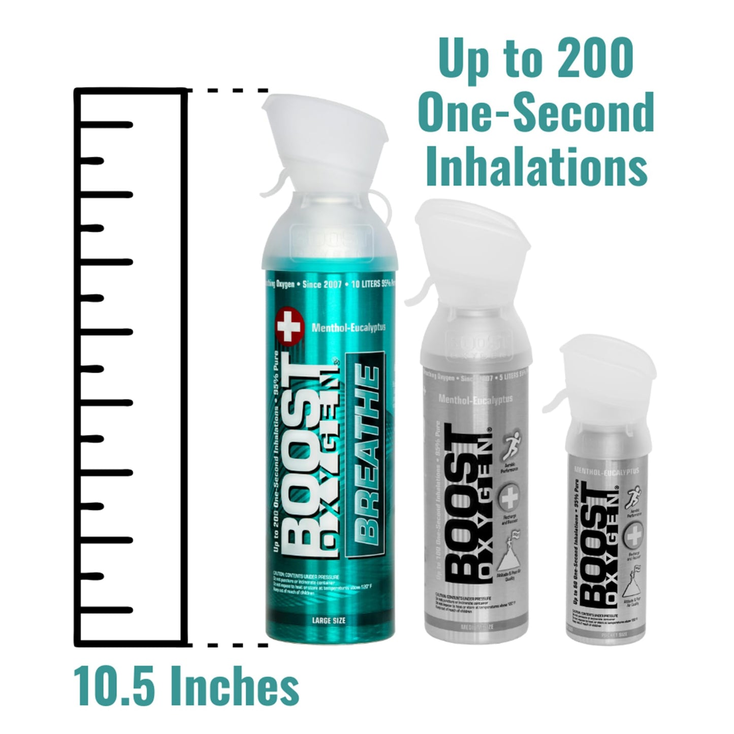 Boost Oxygen Canned 10 Liter Natural Flavored Oxygen Boost Portable Canister Bottle for High Altitudes, Athletes, and More, Green/Silver (5 Pack)