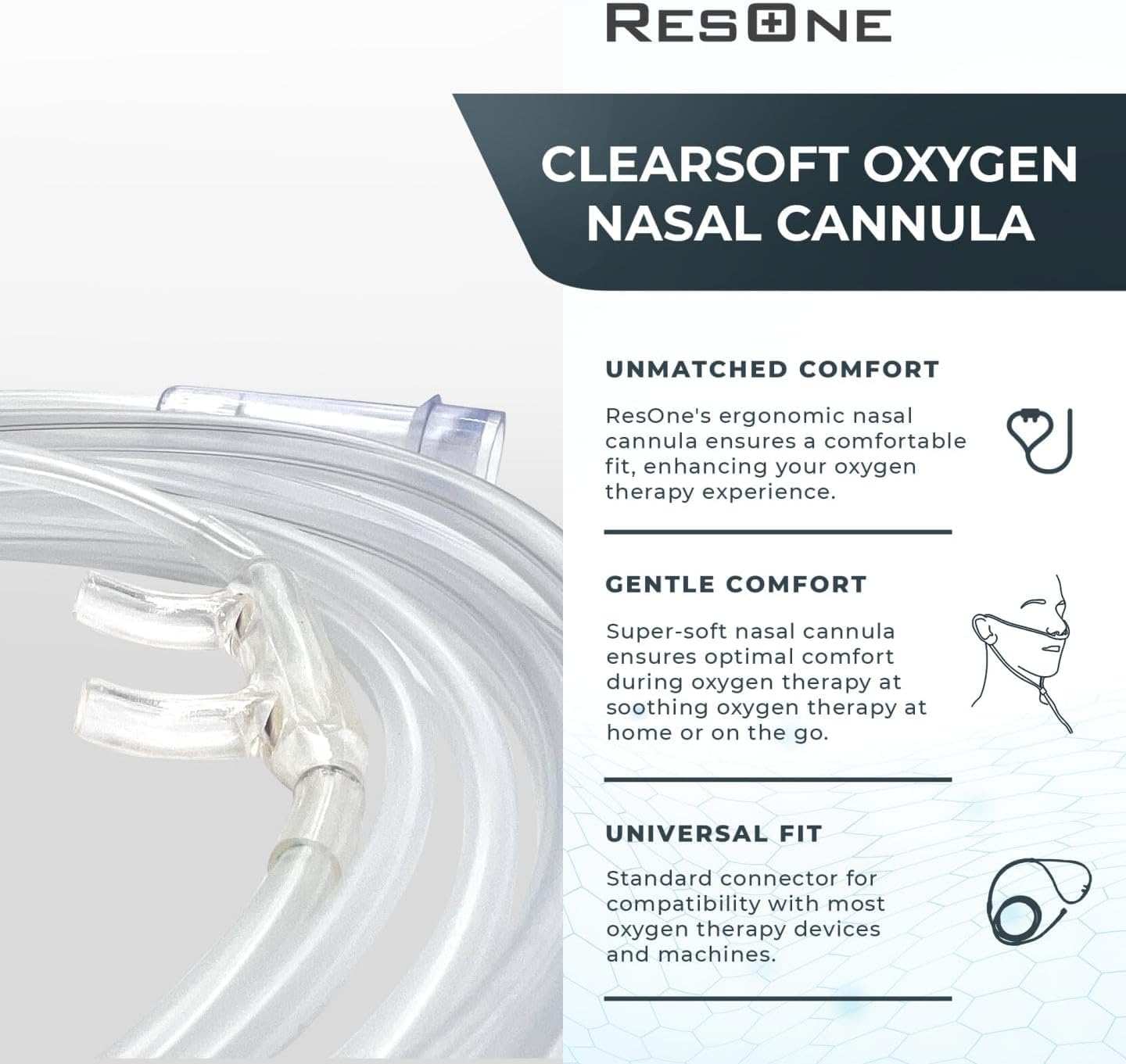 ResOne 4Ft Soft Adult Oxygen Nasal Cannula 5-Pack - Curved Prongs, Crush-Resistant Tubing - Nasal Tubes, Oxygen Concentrator Supplies - Soft Curved Nose Piece, Standard Size, Standard Flow 6 LPM
