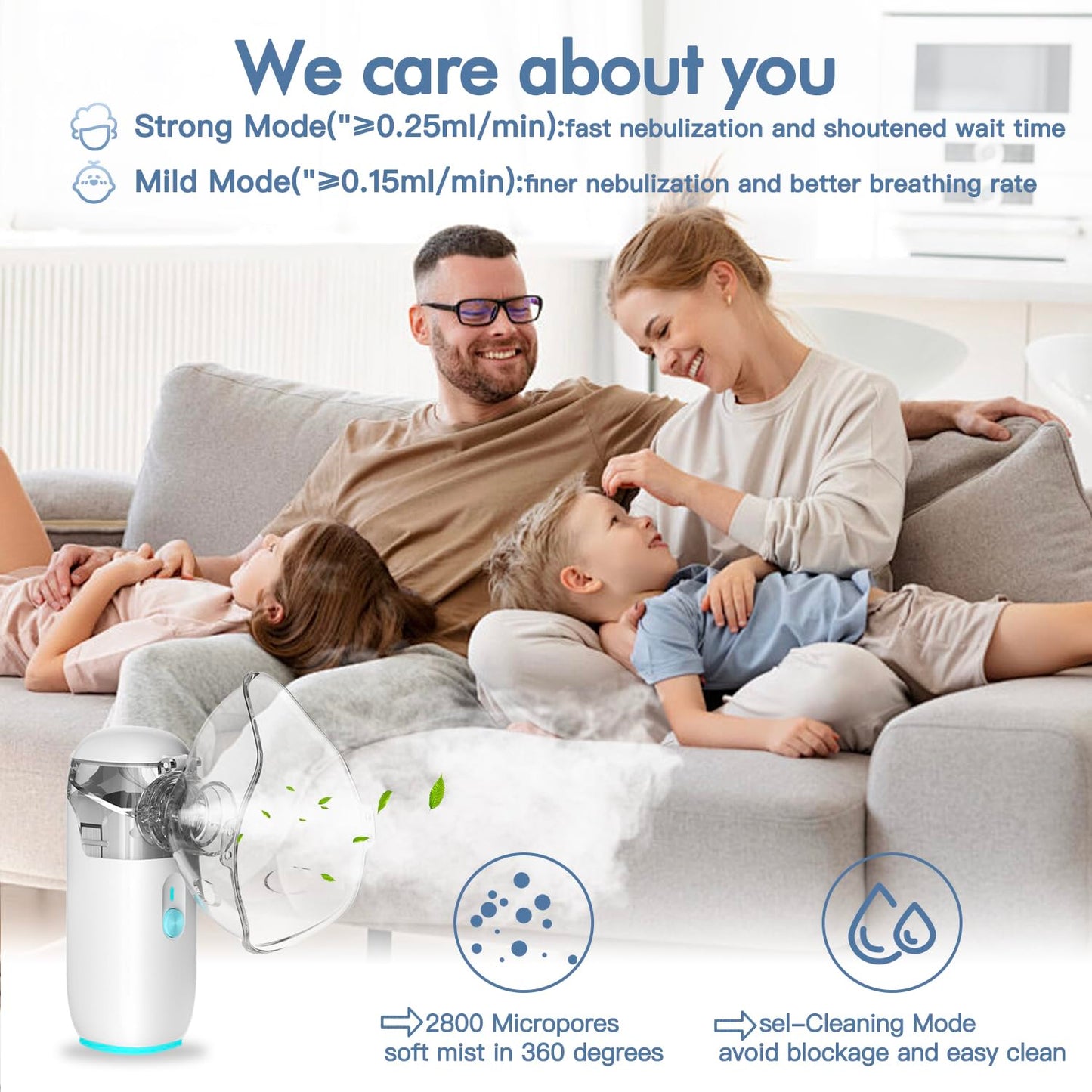 Portable Nebulizer, Nebulizer for Adults and Children with Respiratory Problems, Full Set of Accessories with Automatic Cleaning Function AVA-NEB Nebulizer - Nebulizer, Medicinal