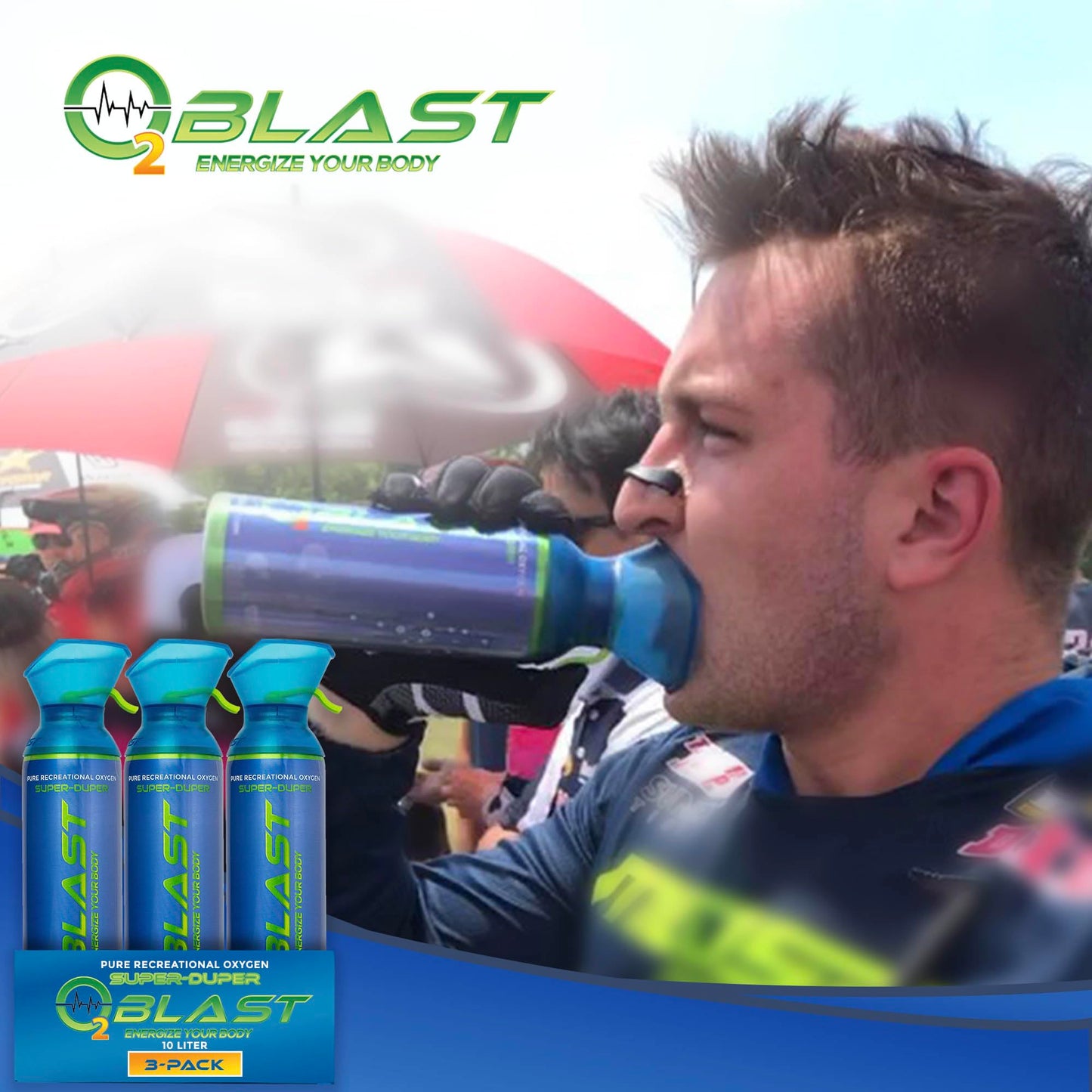 O2 Blast, Pure Oxygen Supplement, 10L Portable Can with Custom Breathing Mask for Respiratory Support, Elevate Oxygen Levels, Speed Recovery Time, Perfect for High Altitude & Sports Recovery (3-Pack)