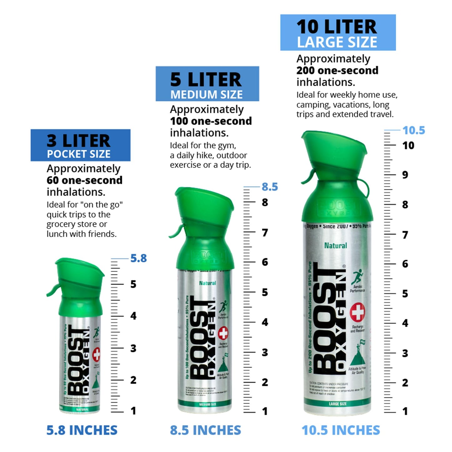 Boost Oxygen Natural Collection | Large 10L, Medium 5L & Pocket Size 3L (3 Pack)