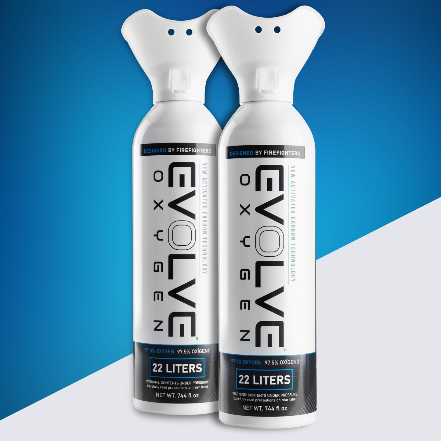 EVOLVE 22-Liter Pure Oxygen Canister with Breathing Cup | Portable Oxygen Can | Ideal for Home Use and Outdoor Activities | Designed by Firefighters | Made in The USA | Pack of 3
