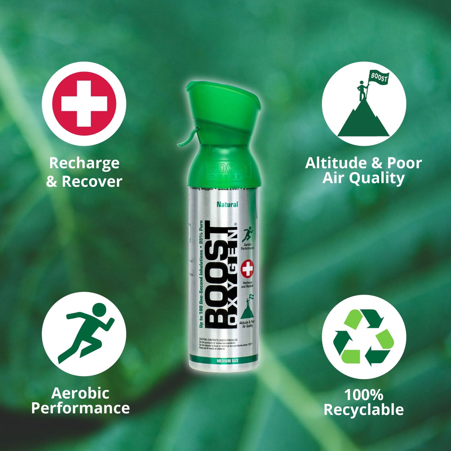 Boost Oxygen Canned Oxygen for Breathing for Home Use, Exercise, or Altitude Sickness, Includes Sealed Cap & Mask, 5L Canister, Multicolor, Pack of 4