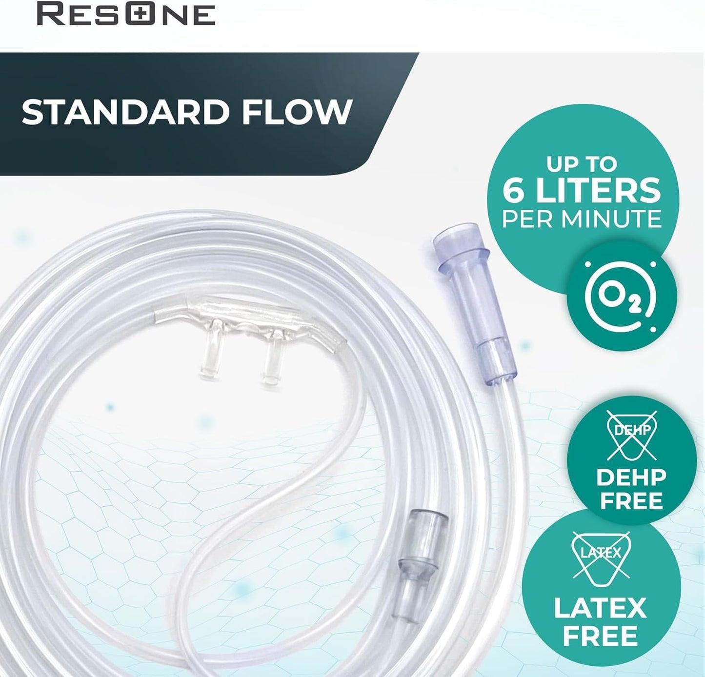 ResOne 4Ft Soft Adult Oxygen Nasal Cannula 5-Pack - Curved Prongs, Crush-Resistant Tubing - Nasal Tubes, Oxygen Concentrator Supplies - Soft Curved Nose Piece, Standard Size, Standard Flow 6 LPM