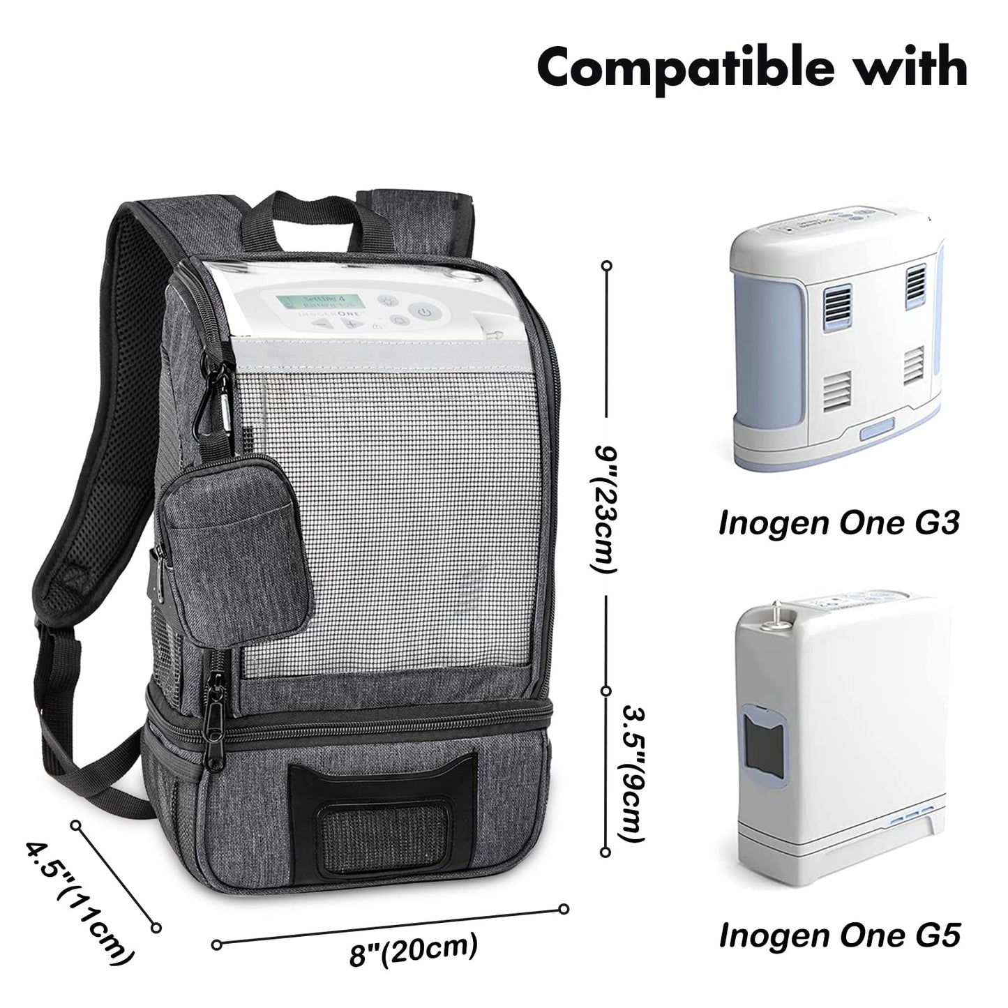 BAGSFY Portable Oxygen Concentrators Backpack Compatible with Inogen One G3 & Inogen One G5, Inogen Rove 6, Lightweight Oxygen Machine Carrying Bag (Black)