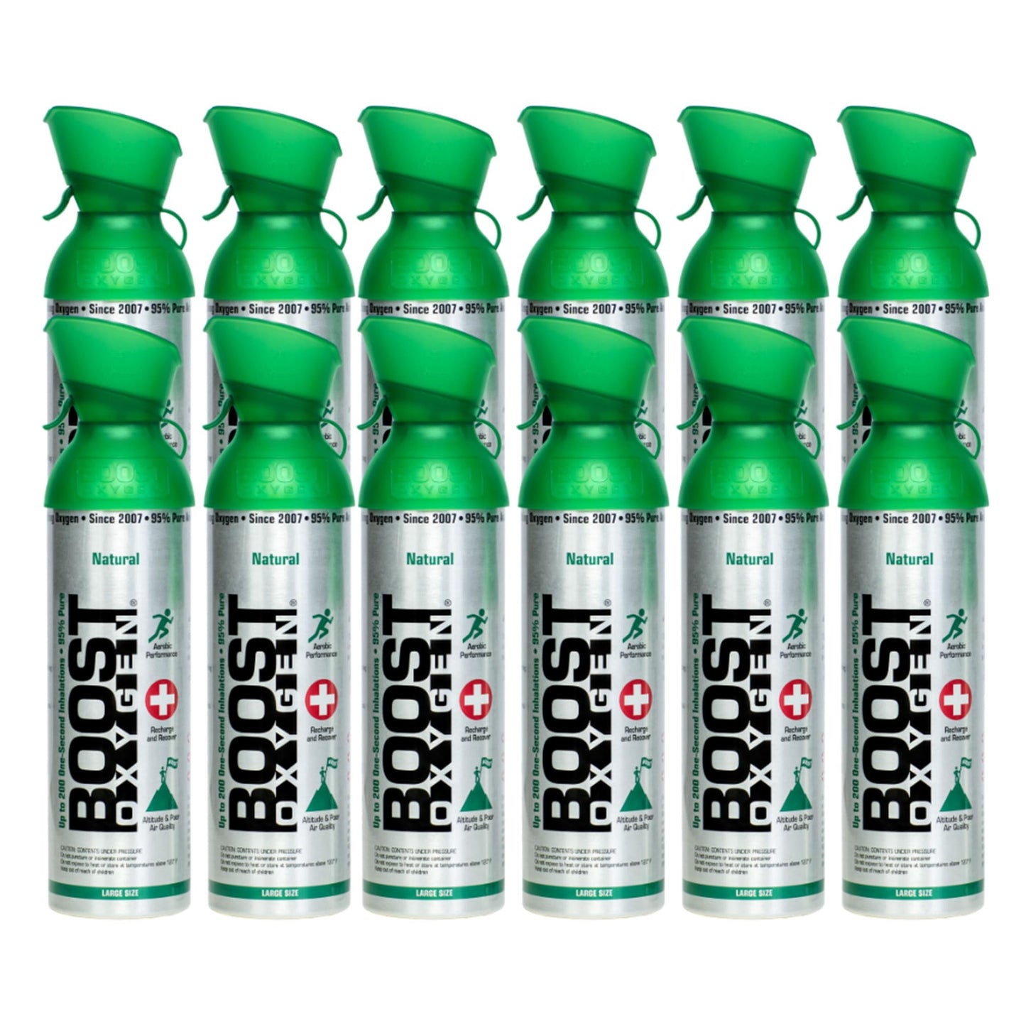 Boost Oxygen Canned 10 Liter Natural Flavored Oxygen Boost Portable Canister Bottle for High Altitudes, Athletes, and More, Green/Silver (5 Pack)