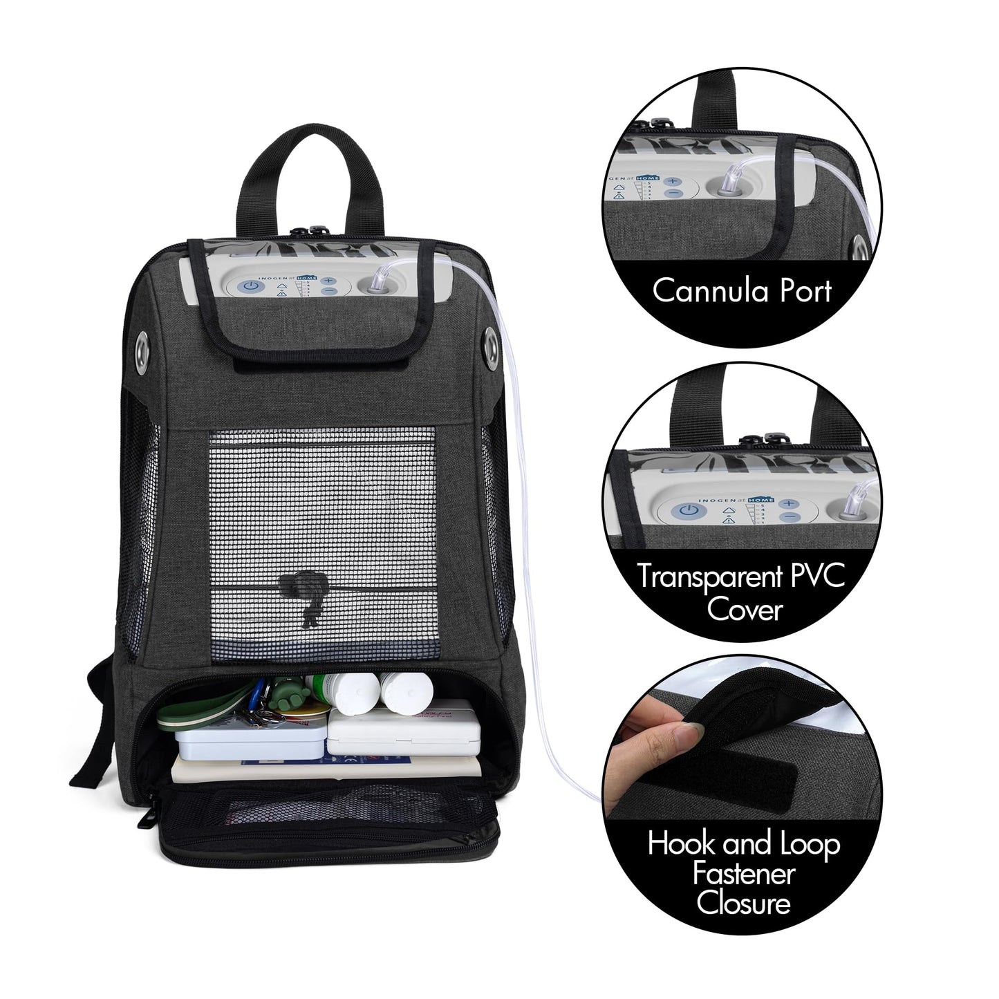 CURMIO Portable Oxygen Concentrators Backpack, Universal POC Travel Carrying Bag with Mesh Panels for Breathability, Compatible for Inogen, Oxygo, Caire Units, Gray, BAG ONLY