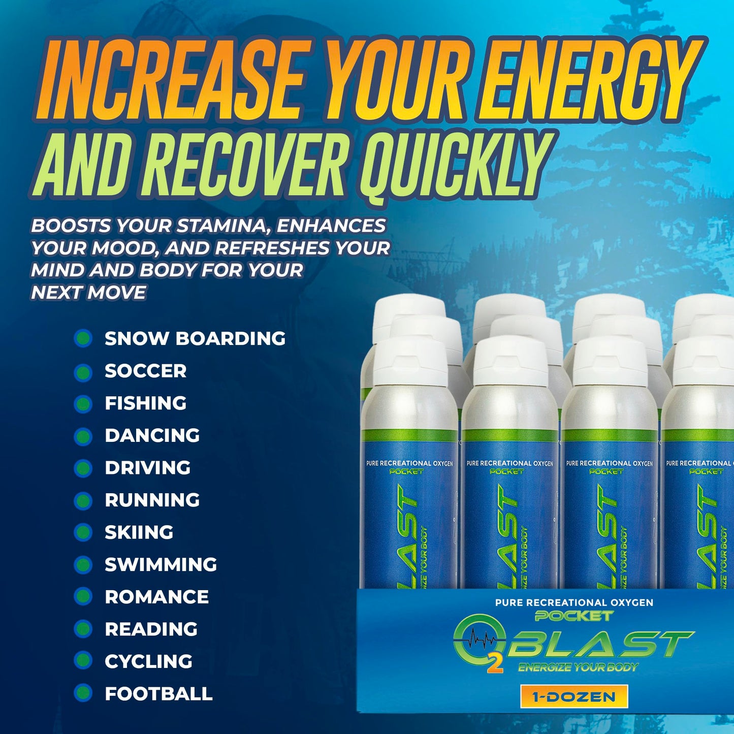 O2 Blast, Pure Oxygen Supplement, Quick Recovery for Exercise and Focus. Sanitary Flip Top Cap (4 Liter Oxygen Canisters - 3 Pack - Natural)
