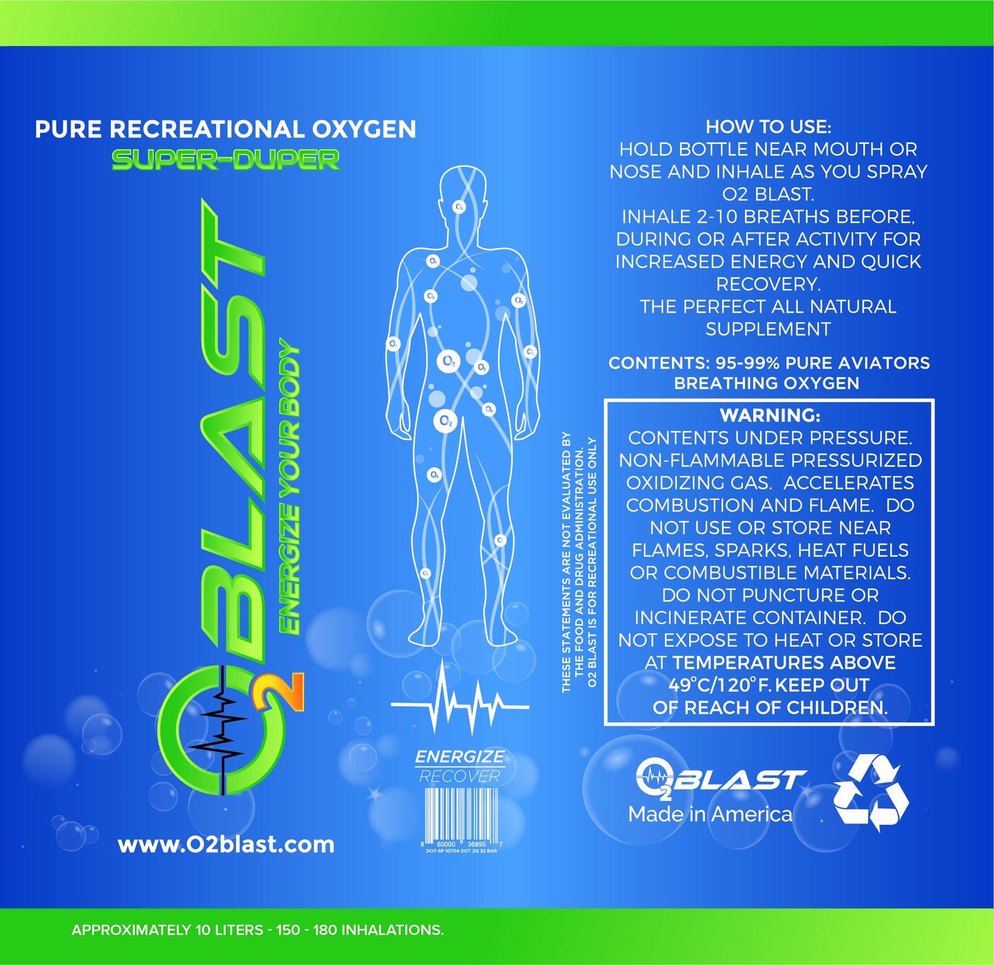 O2 Blast, Pure Oxygen Supplement, 10L Portable Can with Custom Breathing Mask for Respiratory Support, Elevate Oxygen Levels, Speed Recovery Time, Perfect for High Altitude & Sports Recovery (3-Pack)