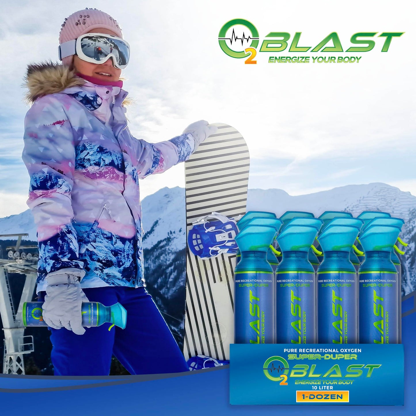 O2 Blast, Pure Oxygen Supplement, 10L Portable Can with Custom Breathing Mask for Respiratory Support, Elevate Oxygen Levels, Speed Recovery Time, Perfect for High Altitude & Sports Recovery (3-Pack)