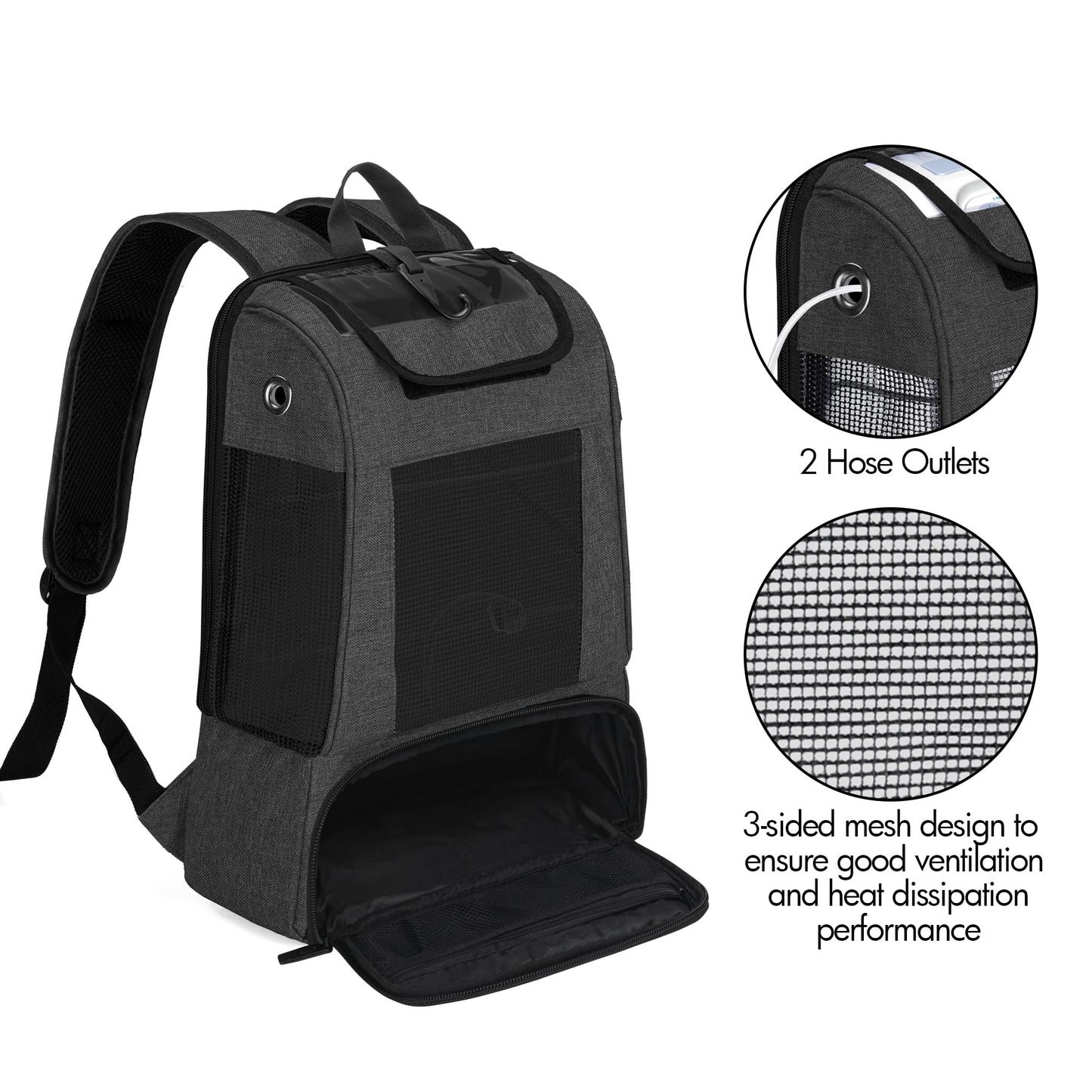 CURMIO Portable Oxygen Concentrators Backpack, Universal POC Travel Carrying Bag with Mesh Panels for Breathability, Compatible for Inogen, Oxygo, Caire Units, Gray, BAG ONLY