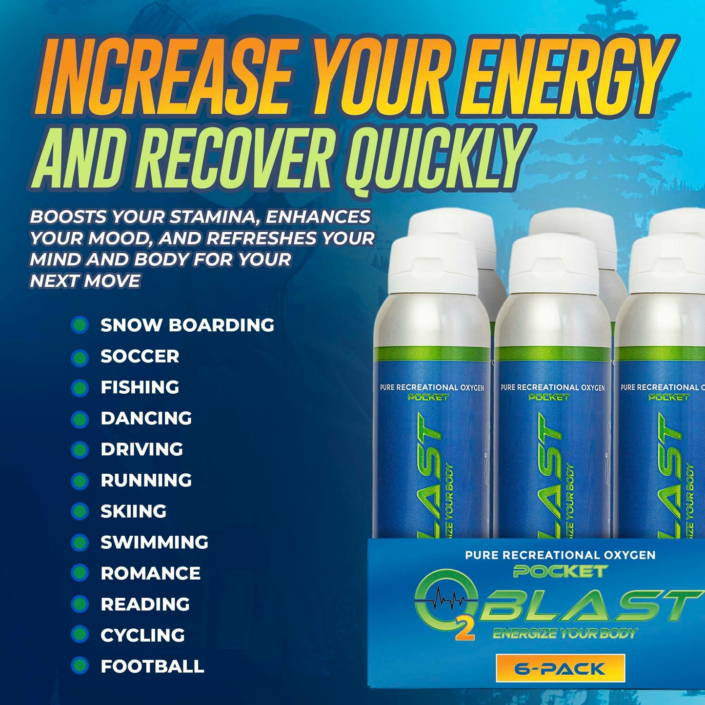 O2 Blast, Pure Oxygen Supplement, Quick Recovery for Exercise and Focus. Sanitary Flip Top Cap (4 Liter Oxygen Canisters - 3 Pack - Natural)
