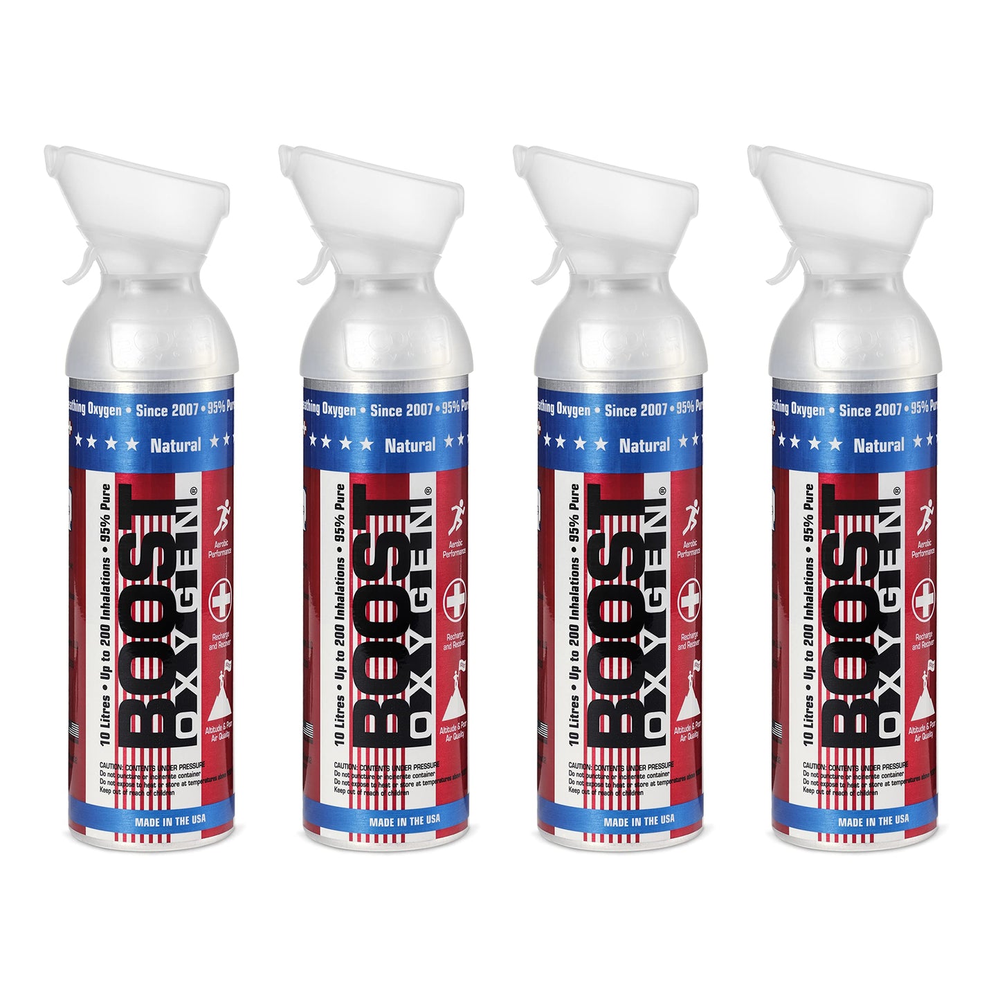 Boost Oxygen Canned 10 Liter Natural Flavored Oxygen Boost Portable Canister Bottle for High Altitudes, Athletes, and More, Green/Silver (5 Pack)