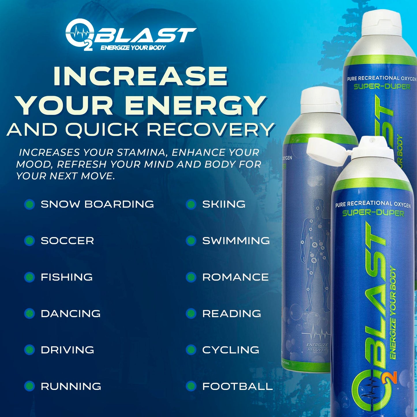 O2 Blast 95-99% Pure Oxygen, 10 Liter 3 Pack Portable Can with Sanitary flip top Cap, Increase Stamina & Reduce Recovery Time, Ideal for High Altitude & Sports Recovery