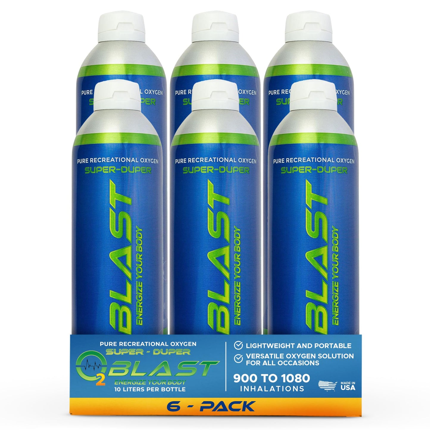 O2 Blast 95-99% Pure Oxygen, 10 Liter 3 Pack Portable Can with Sanitary flip top Cap, Increase Stamina & Reduce Recovery Time, Ideal for High Altitude & Sports Recovery