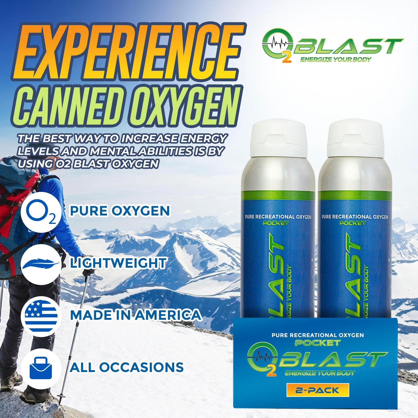 O2 Blast, Pure Oxygen Supplement, Quick Recovery for Exercise and Focus. Sanitary Flip Top Cap (4 Liter Oxygen Canisters - 3 Pack - Natural)
