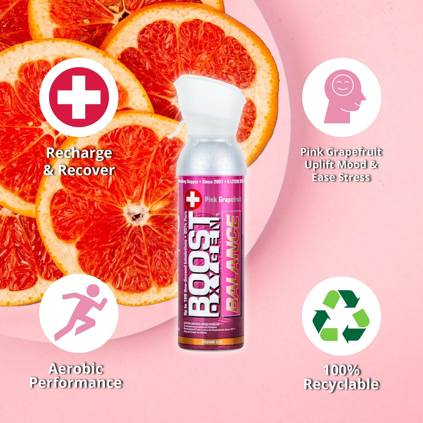 Boost Oxygen Canned Oxygen for Breathing for Home Use, Exercise, or Altitude Sickness, Includes Sealed Cap & Mask, 5L Canister, Multicolor, Pack of 4