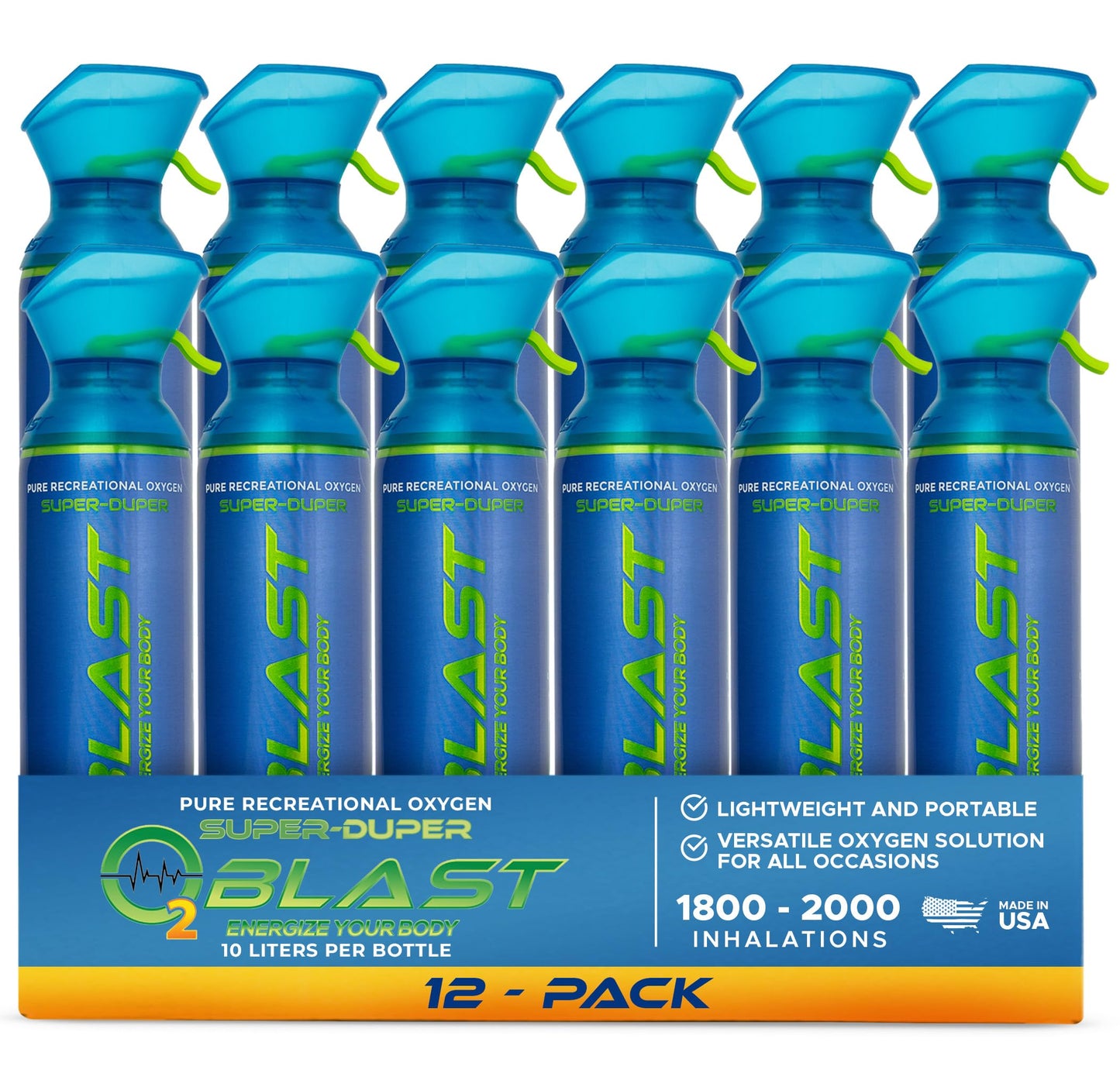 O2 Blast, Pure Oxygen Supplement, 10L Portable Can with Custom Breathing Mask for Respiratory Support, Elevate Oxygen Levels, Speed Recovery Time, Perfect for High Altitude & Sports Recovery (3-Pack)