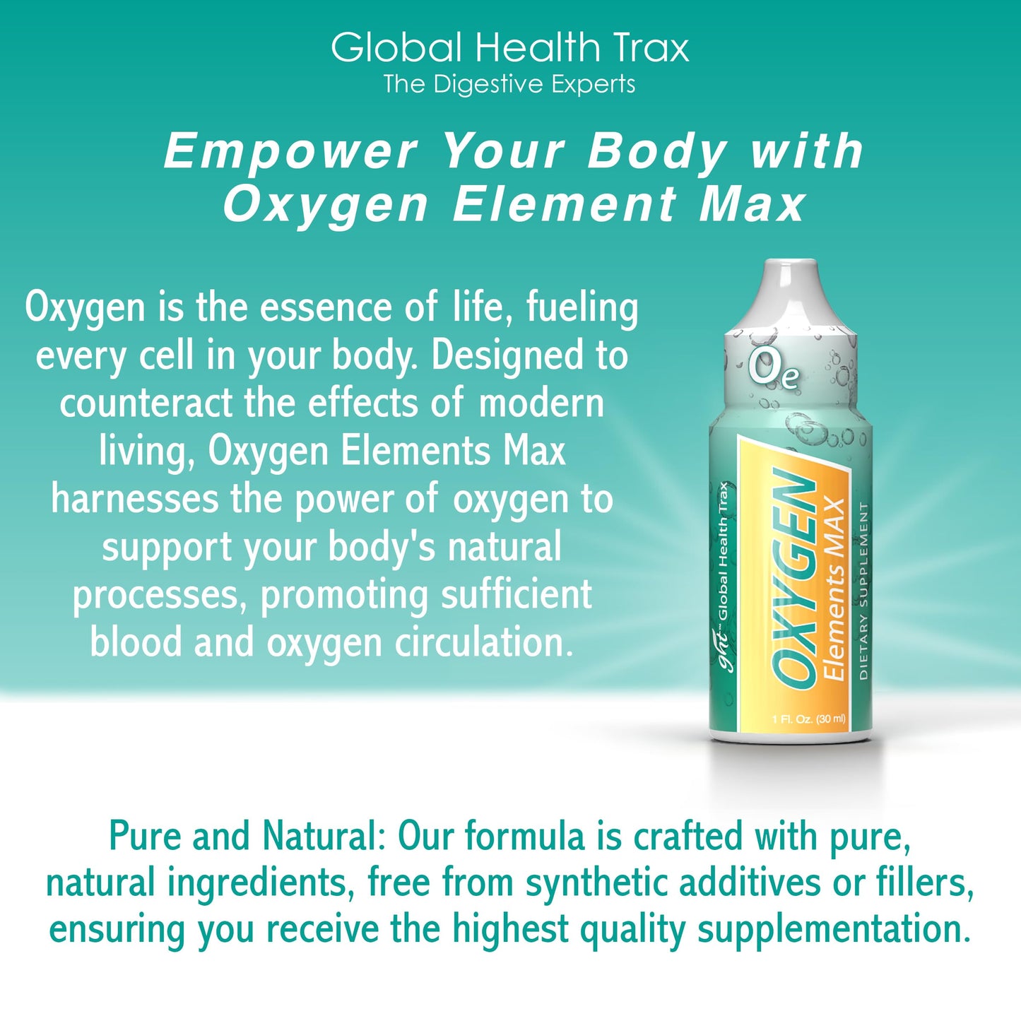 GHT Oxygen Elements Max Liquid Oxygen Drops in 1 Ounce Bottle, Portable Supplement – Bolster Endurance and Stamina, Cleanse Cells
