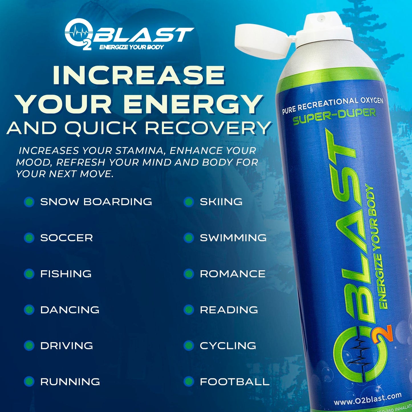 O2 Blast Oxygen Cans, 10 Liter 6 Pack Pure Oxygen Canisters with Sanitary Flip Top Cap, Portable Supplemental Oxygen for Breathing & High Altitude, Reduce Recovery Time & Increase Oxygen Levels.