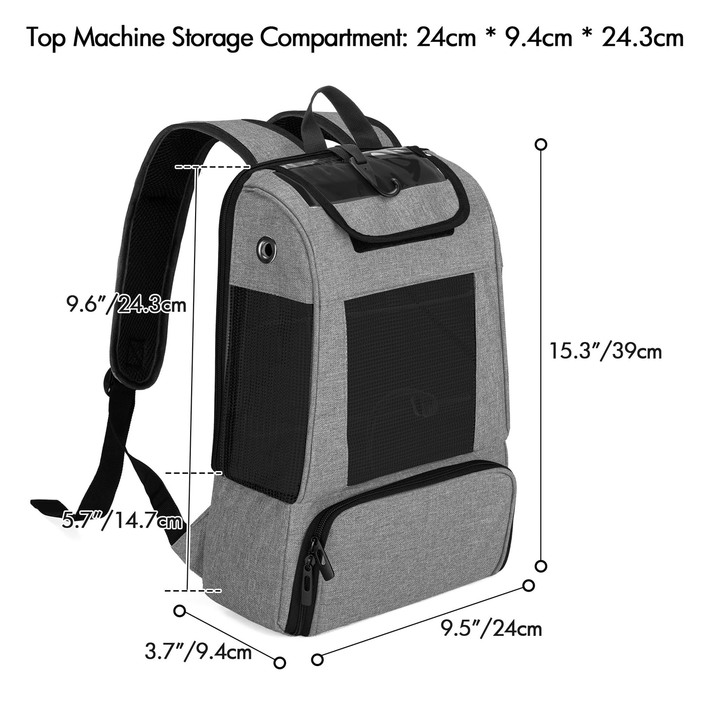 CURMIO Portable Oxygen Concentrators Backpack, Universal POC Travel Carrying Bag with Mesh Panels for Breathability, Compatible for Inogen, Oxygo, Caire Units, Gray, BAG ONLY