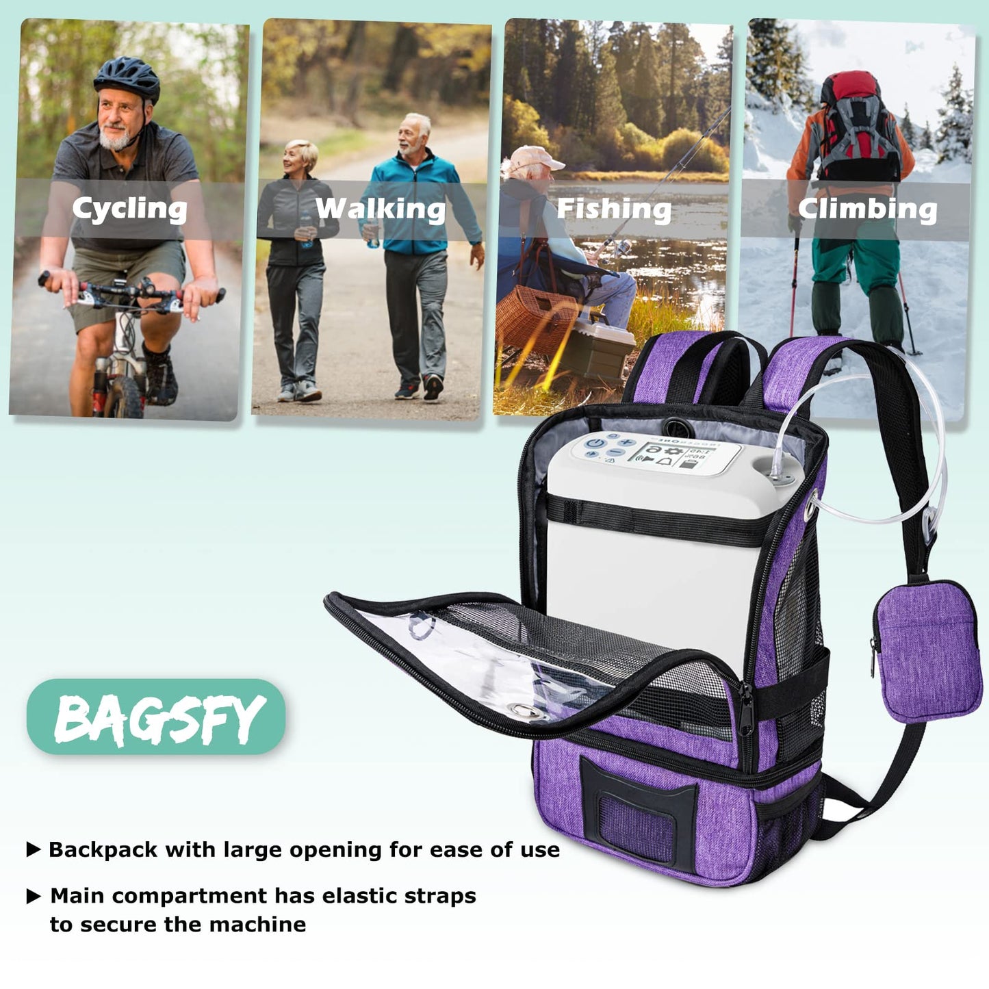 BAGSFY Portable Oxygen Concentrators Backpack Compatible with Inogen One G3 & Inogen One G5, Inogen Rove 6, Lightweight Oxygen Machine Carrying Bag (Black)