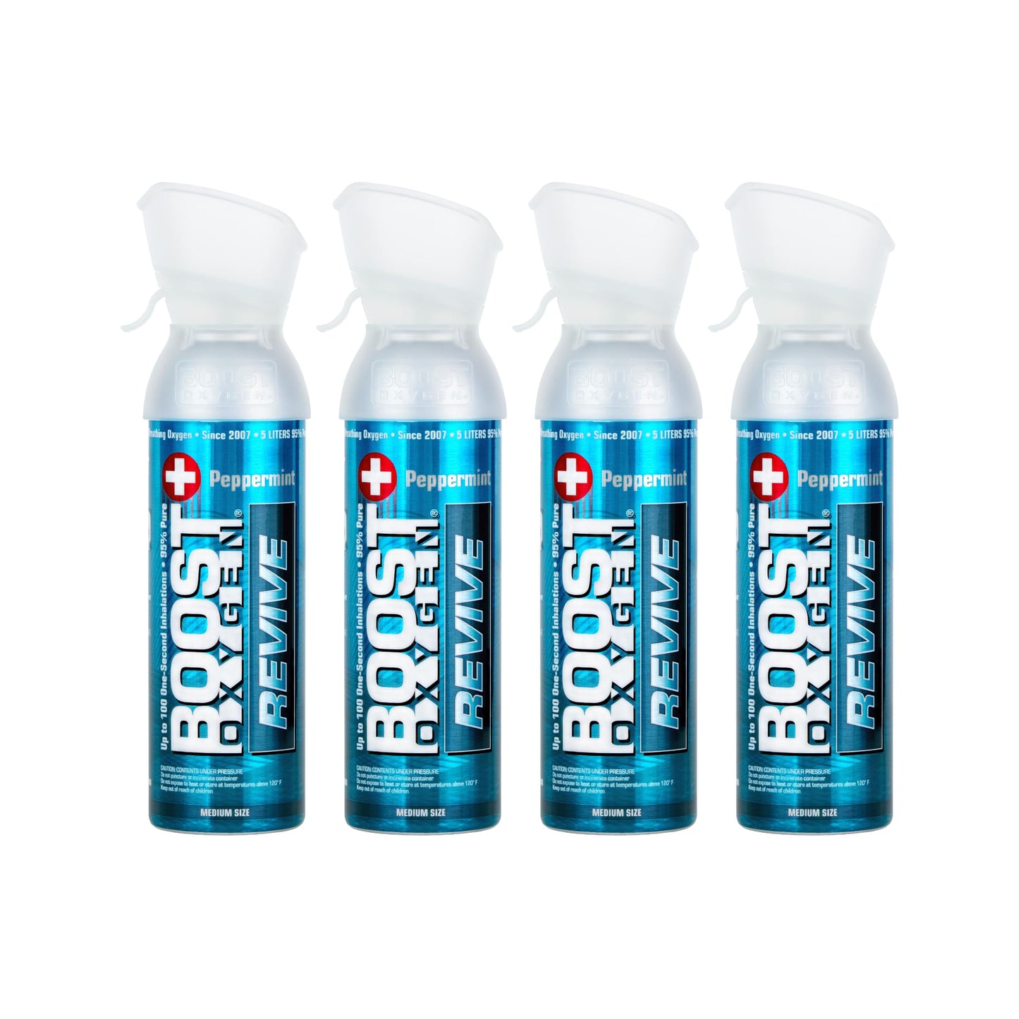 Boost Oxygen Canned Oxygen for Breathing for Home Use, Exercise, or Altitude Sickness, Includes Sealed Cap & Mask, 5L Canister, Multicolor, Pack of 4