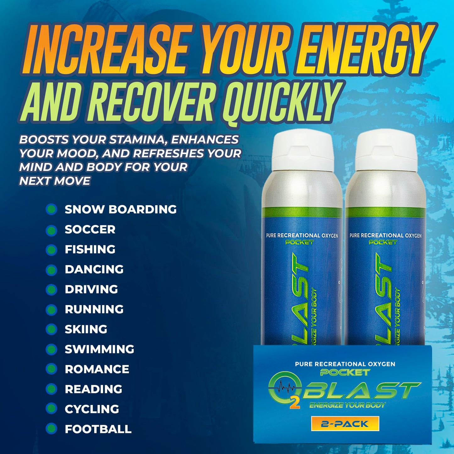 O2 Blast, Pure Oxygen Supplement, Quick Recovery for Exercise and Focus. Sanitary Flip Top Cap (4 Liter Oxygen Canisters - 3 Pack - Natural)