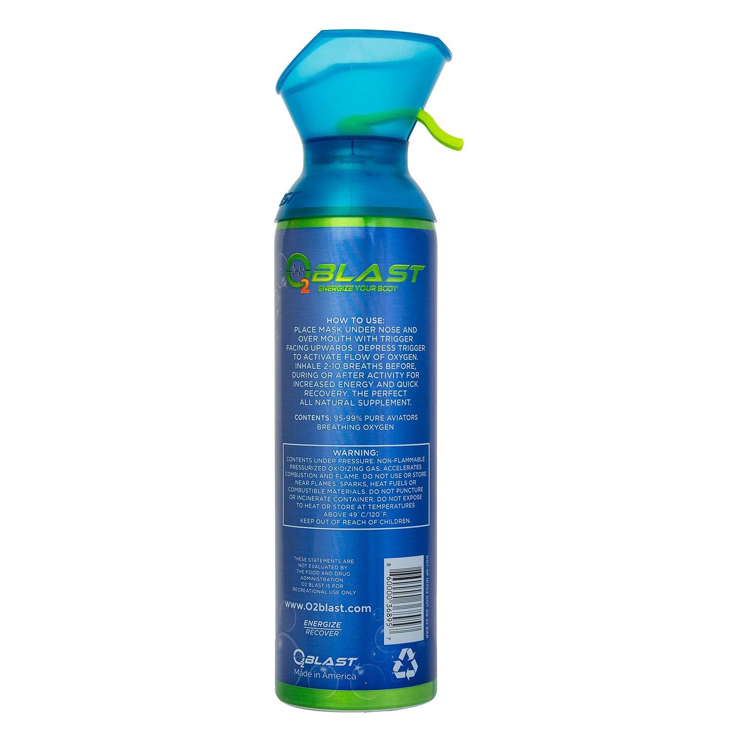 O2 Blast, Pure Oxygen Supplement, 10L Portable Can with Custom Breathing Mask for Respiratory Support, Elevate Oxygen Levels, Speed Recovery Time, Perfect for High Altitude & Sports Recovery (3-Pack)