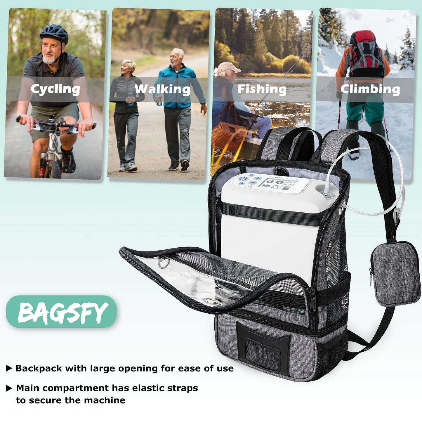 BAGSFY Portable Oxygen Concentrators Backpack Compatible with Inogen One G3 & Inogen One G5, Inogen Rove 6, Lightweight Oxygen Machine Carrying Bag (Black)