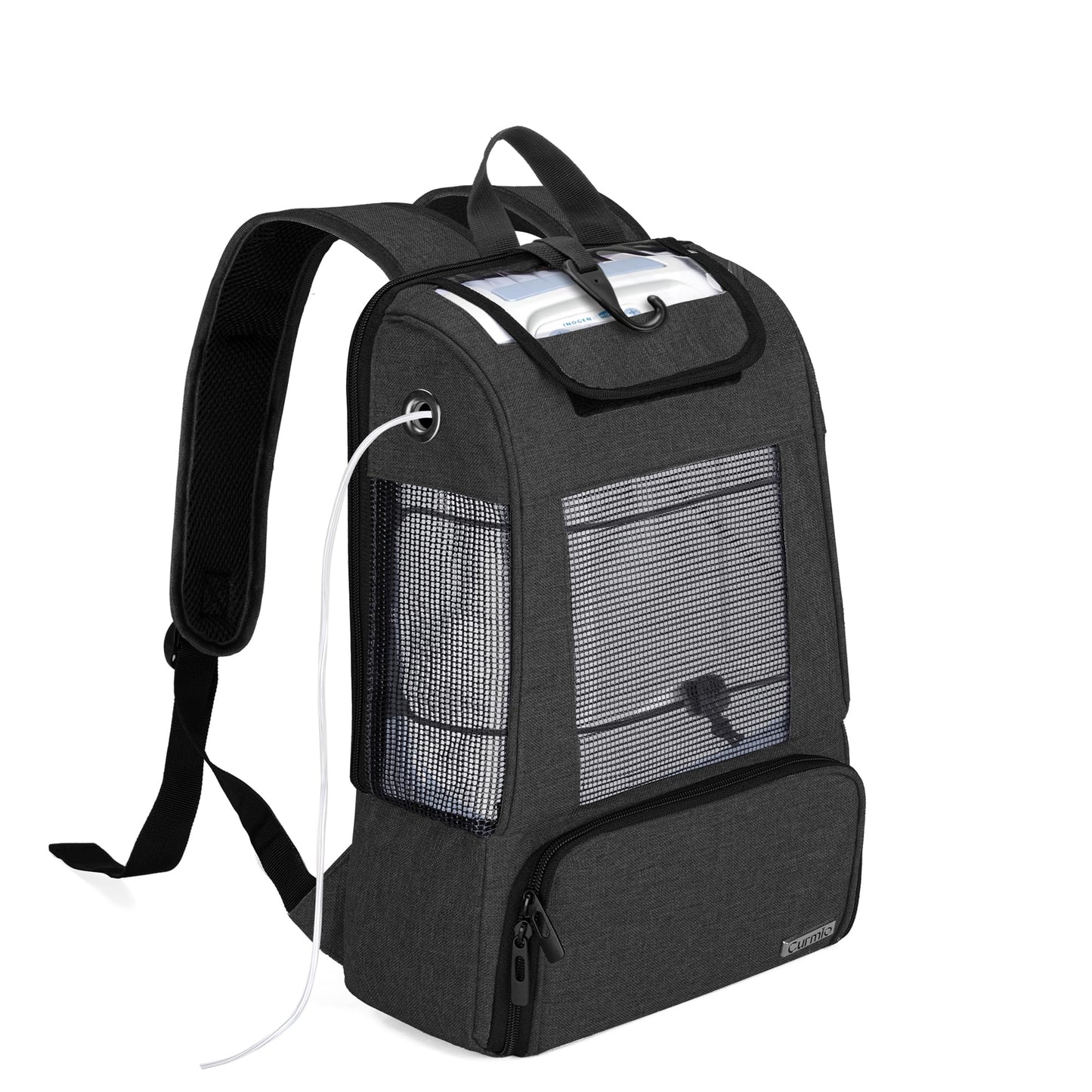 CURMIO Portable Oxygen Concentrators Backpack, Universal POC Travel Carrying Bag with Mesh Panels for Breathability, Compatible for Inogen, Oxygo, Caire Units, Gray, BAG ONLY